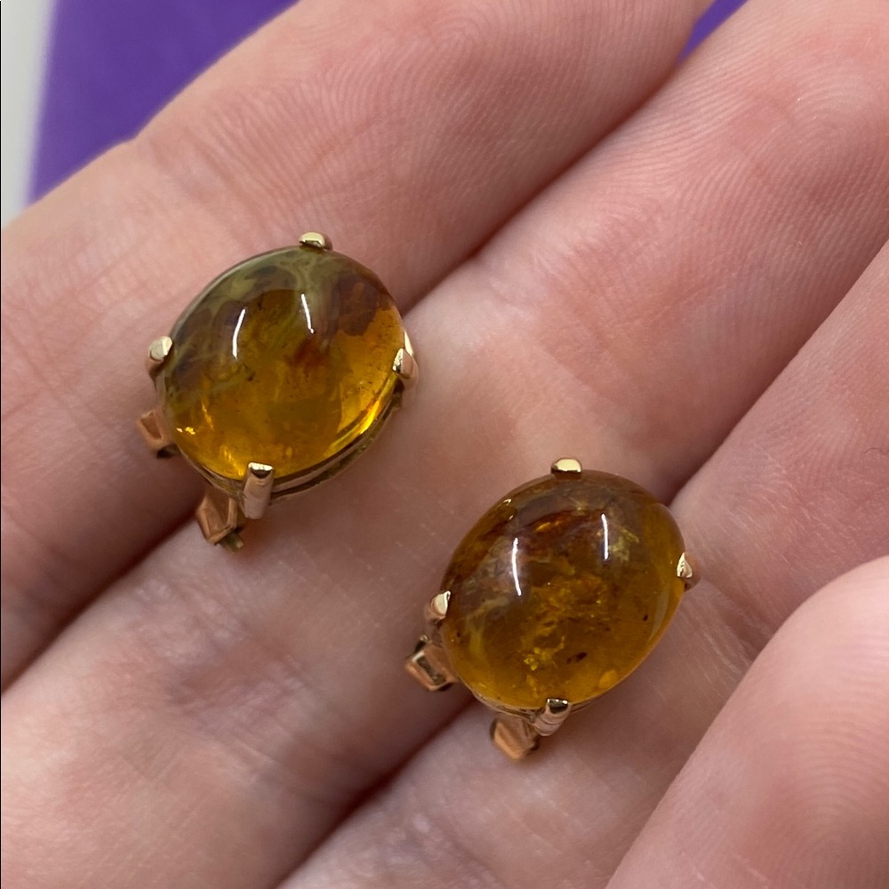 ๐ Vintage 14k Yellow Gold Amber Earrings - Picture 4 of 8